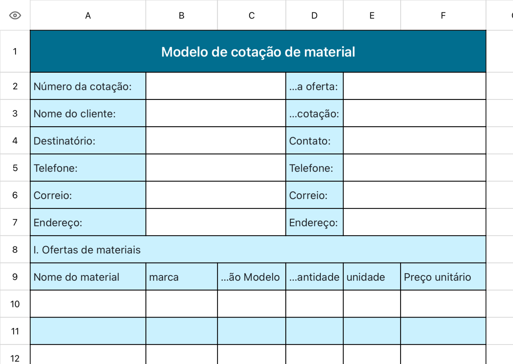 Cotação de materiais